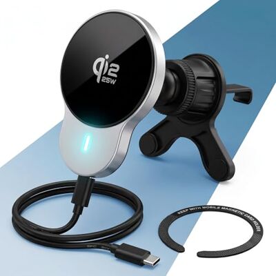 PORTENTUM trådlös laddare för biltelefonhållare Qi2.2 25W certifierad 2026 – aktiv kylning – kraftfull N52-magneter – magnetisk telefonhållare med USB-C 60 W-kabel – kompatibel med MagSafe, iPhone och PORTENTUM trådlös laddare för biltelefonhållare Qi2.2 25W certifierad 2026 – aktiv kylning – kraftfull N52-magneter – magnetisk telefonhållare med USB-C 60 W-kabel – kompatibel med MagSafe, iPhone och