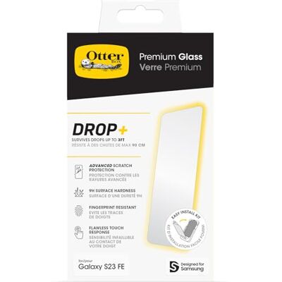 OtterBox Premium Glass skärmskydd för Samsung Galaxy S23 FE, härdat glas, avancerat repskydd, Klarar fall upp till 0,9m, antimikrobiellt skydd, Utan retailförpackning OtterBox Premium Glass skärmskydd för Samsung Galaxy S23 FE, härdat glas, avancerat repskydd, Klarar fall upp till 0,9m, antimikrobiellt skydd, Utan retailförpackning