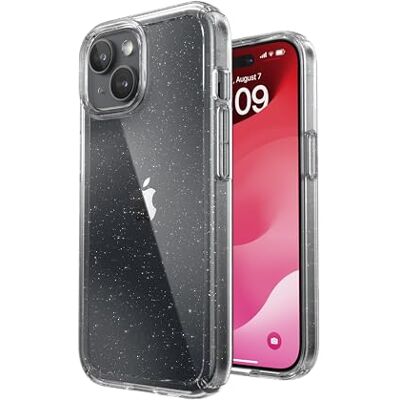 Speck Clear iPhone 15 skal – tunt, droppskydd – för iPhone 15, iPhone 14 och iPhone 13 – repbeständigt, anti-gulning, 6,1 tums telefonfodral – GemShell Platinum Glitter Speck Clear iPhone 15 skal – tunt, droppskydd – för iPhone 15, iPhone 14 och iPhone 13 – repbeständigt, anti-gulning, 6,1 tums telefonfodral – GemShell Platinum Glitter