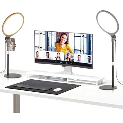 NEEWER BASICS 2 st 10,5 tums bordsringljus med stativ/mobiltelefonhållare/timer 3000–6500 K helskärm 15 W LED-panel videoljus kompatibel med iPhone streaming selfies laptop webbkamera NEEWER BASICS 2 st 10,5 tums bordsringljus med stativ/mobiltelefonhållare/timer 3000–6500 K helskärm 15 W LED-panel videoljus kompatibel med iPhone streaming selfies laptop webbkamera
