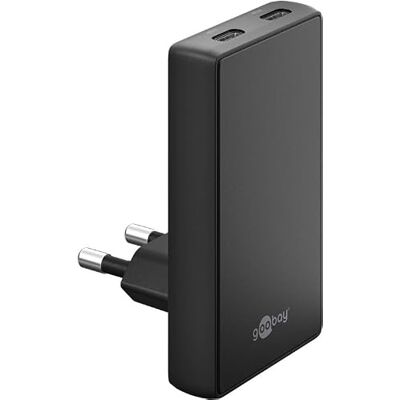 goobay 45 W GAN USB C-laddare, snabbladdare med dubbla portar (2 x USB-C): 90° platt design, ultratunn och kompakt, för Apple, Samsung, Huawei, surfplattor etc., svart 75721 goobay 45 W GAN USB C-laddare, snabbladdare med dubbla portar (2 x USB-C): 90° platt design, ultratunn och kompakt, för Apple, Samsung, Huawei, surfplattor etc., svart 75721