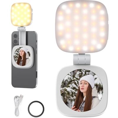 NEEWER Magnetiskt Selfie-ljus kompatibel med MagSafe iPhone, CRI95 700lx/0.3m ringljus vikbar LED-telefon med stativ/spegel för zoom smink foto inspelning videokonferenser, vit NL48B NEEWER Magnetiskt Selfie-ljus kompatibel med MagSafe iPhone, CRI95 700lx/0.3m ringljus vikbar LED-telefon med stativ/spegel för zoom smink foto inspelning videokonferenser, vit NL48B