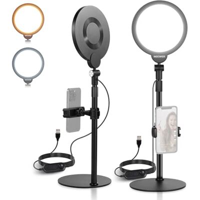 NEEWER GRUNDLÄGGANDE 2-pack med 7 tums ljusring för inspelning, 10 W dimbart nyckelljus helskärm med stativ och telefonhållare, perfekt för iPhone laptop Vlog Streaming videokonferenser, R06 NEEWER GRUNDLÄGGANDE 2-pack med 7 tums ljusring för inspelning, 10 W dimbart nyckelljus helskärm med stativ och telefonhållare, perfekt för iPhone laptop Vlog Streaming videokonferenser, R06