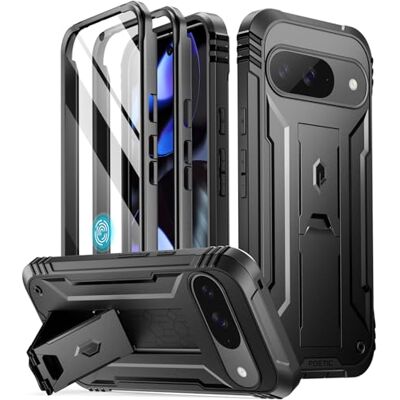 Poetic Revolution fodral för Google Pixel 9/9 Pro 5G, inbyggt skärmskydd fungerar med fingeravtrycks-ID, militärklass robust stötsäkert skyddande fodral med stativ, svart Poetic Revolution fodral för Google Pixel 9/9 Pro 5G, inbyggt skärmskydd fungerar med fingeravtrycks-ID, militärklass robust stötsäkert skyddande fodral med stativ, svart