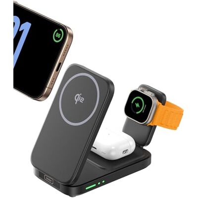 INIU Induktiv iPhone-laddningsstation 3-i-1, 15 W Qi2-certifierad magnetisk trådlös laddare vikbar, magsafe trådlös laddare för Apple Watch SE iPhone 17 16 15 14 13 12 AirPods (med adapter) INIU Induktiv iPhone-laddningsstation 3-i-1, 15 W Qi2-certifierad magnetisk trådlös laddare vikbar, magsafe trådlös laddare för Apple Watch SE iPhone 17 16 15 14 13 12 AirPods (med adapter)