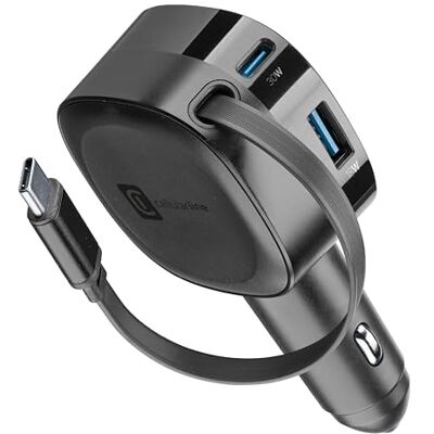 Cellular Line 60 W infällbar billaddare med 70 cm USB-C-kabel Power Delivery 30 W USB-C-port 30 W USB-A 18 W QC, 12 V/24 V Cellular Line 60 W infällbar billaddare med 70 cm USB-C-kabel Power Delivery 30 W USB-C-port 30 W USB-A 18 W QC, 12 V/24 V