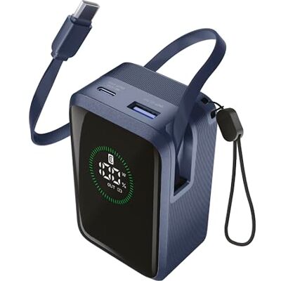 Cellular Line powerbankrulle 10 000 mAh med upp till 45 W utgång, inbyggd 70 cm infällbar USB-C-kabel, LCD-skärm, 3 portar för samtidig laddning, snöre, blå Cellular Line powerbankrulle 10 000 mAh med upp till 45 W utgång, inbyggd 70 cm infällbar USB-C-kabel, LCD-skärm, 3 portar för samtidig laddning, snöre, blå