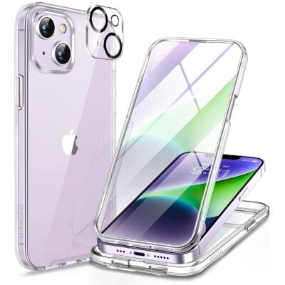 Miracase 360 graders fodral för iPhone 13/iPhone 14 (6,1 tum), helkropp skyddsfodral med inbyggt glas, skärmskydd, stötsäkert fullbody-mobilskal, transparent Miracase 360 graders fodral för iPhone 13/iPhone 14 (6,1 tum), helkropp skyddsfodral med inbyggt glas, skärmskydd, stötsäkert fullbody-mobilskal, transparent
