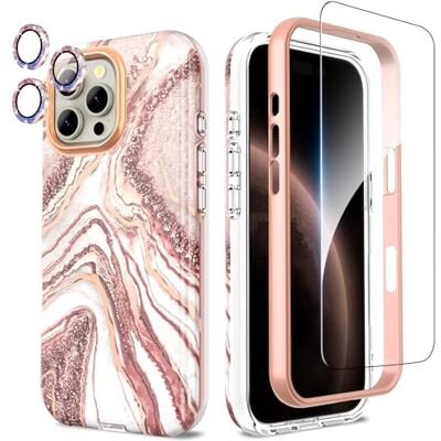 SHEDEER för iPhone 16 Pro Max fodral med kameraskydd + skärmskydd + stötfångare, iPhone 16 Pro Max skal glansig snygg, TPU stötsäker 360 graders skyddsfodral iPhone 16 Pro Max 6,9 tum roséguld SHEDEER för iPhone 16 Pro Max fodral med kameraskydd + skärmskydd + stötfångare, iPhone 16 Pro Max skal glansig snygg, TPU stötsäker 360 graders skyddsfodral iPhone 16 Pro Max 6,9 tum roséguld