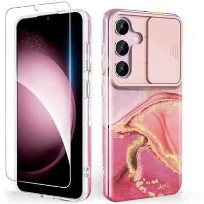 SHEDEER för Samsung S25 fodral med bildkamerafodral + skärmskydd, Samsung Galaxy S25 fodral smal passform lätt, glansig blekningsbeständig mönsterdesign telefonfodral (rosa) SHEDEER för Samsung S25 fodral med bildkamerafodral + skärmskydd, Samsung Galaxy S25 fodral smal passform lätt, glansig blekningsbeständig mönsterdesign telefonfodral (rosa)