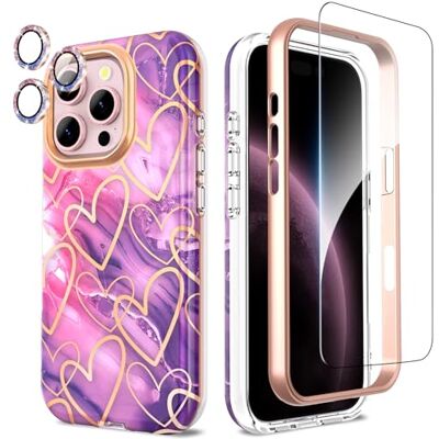 SHEDEER Kompatibel med iPhone 16 Pro-fodral med glitterkameralinsskydd + skärmskydd 360 helkroppsskyddsfodral stilfullt stötsäkert reptåligt telefonfodral för iPhone 16 Pro 6,3 tum, hjärta SHEDEER Kompatibel med iPhone 16 Pro-fodral med glitterkameralinsskydd + skärmskydd 360 helkroppsskyddsfodral stilfullt stötsäkert reptåligt telefonfodral för iPhone 16 Pro 6,3 tum, hjärta