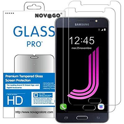 NOVAGO kompatibel med Samsung Galaxy J3 2016 (J320) förpackning med 2 ultra-beständigt stötsäkert härdat glas skärmskydd (mindre än skärmen) NOVAGO kompatibel med Samsung Galaxy J3 2016 (J320) förpackning med 2 ultra-beständigt stötsäkert härdat glas skärmskydd (mindre än skärmen)