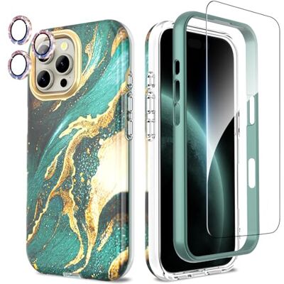 SHEDEER 4-i-1 iPhone 16 Pro Max fodral med skärmskydd + stötfångare och kameraskydd stötsäkert 360° skydd, 16 Pro Max fodral glansig blekningsbeständig mönsterdesign (grön) SHEDEER 4-i-1 iPhone 16 Pro Max fodral med skärmskydd + stötfångare och kameraskydd stötsäkert 360° skydd, 16 Pro Max fodral glansig blekningsbeständig mönsterdesign (grön)