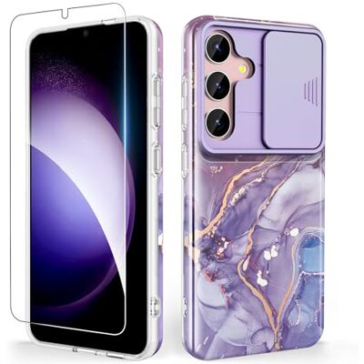 SHEDEER för Samsung S25 fodral med bildkamerafodral + skärmskydd, Samsung Galaxy S25 fodral smal passform lätt, glansig blekningsbeständig mönsterdesign telefonfodral (lila) SHEDEER för Samsung S25 fodral med bildkamerafodral + skärmskydd, Samsung Galaxy S25 fodral smal passform lätt, glansig blekningsbeständig mönsterdesign telefonfodral (lila)