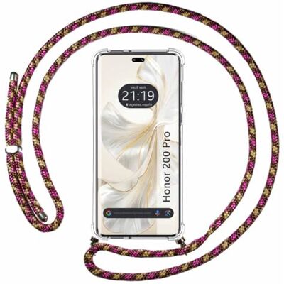 Tumundosmartphone Transparent hängande fodral för Huawei Honor 200 Pro 5G med dragsko rosa/guld Tumundosmartphone Transparent hängande fodral för Huawei Honor 200 Pro 5G med dragsko rosa/guld