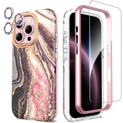 SHEDEER Fodral till iPhone 16 Pro med kameraskydd + skärmskydd + stötfångare, glansig blank snygg, TPU stötsäker 360 graders skyddsfodral iPhone 16 Pro (6,3 tum) svart SHEDEER Fodral till iPhone 16 Pro med kameraskydd + skärmskydd + stötfångare, glansig blank snygg, TPU stötsäker 360 graders skyddsfodral iPhone 16 Pro (6,3 tum) svart