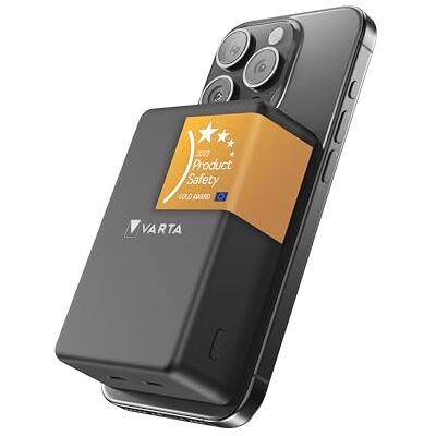 Varta Powerbank 10000 mAh, Mag Pro, magnetisk, trådlös, Dunkelgrau Power on Demand, trådlös laddning MagSafe och Qi, laddare med USB Typ C, kompatibel med iPhone och Android Varta Powerbank 10000 mAh, Mag Pro, magnetisk, trådlös, Dunkelgrau Power on Demand, trådlös laddning MagSafe och Qi, laddare med USB Typ C, kompatibel med iPhone och Android