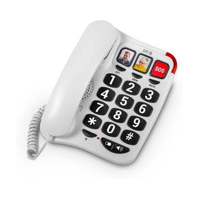 SPC Comfort Nummer 2 – Fast telefon för seniorer med stora knappar, 3 direktminne med foto, mycket hög volym, kompatibel med hörapparater, lysande signal, bord eller väggmontering SPC Comfort Nummer 2 – Fast telefon för seniorer med stora knappar, 3 direktminne med foto, mycket hög volym, kompatibel med hörapparater, lysande signal, bord eller väggmontering