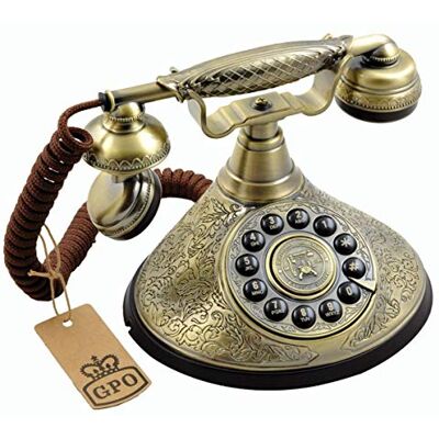 GPO Duchess nostalgisk vintage tryckknappstelefon 1935SPUSH med textilsladd brons metall GPO Duchess nostalgisk vintage tryckknappstelefon 1935SPUSH med textilsladd brons metall