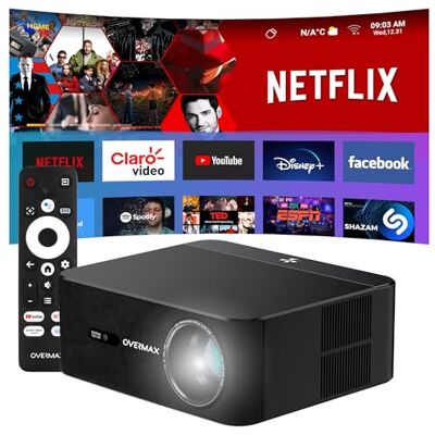 Overmax Multipic 5.2 Smart Projektor – 4K-stöd & Full HD 1080P, Google TV med röststyrning, WiFi/Bluetooth/Miracast, Auto Keystone, 200″ hemmabio, 7000 lumen, Kompatibel med Smartphone/HDMI/USB/PS5 Overmax Multipic 5.2 Smart Projektor – 4K-stöd & Full HD 1080P, Google TV med röststyrning, WiFi/Bluetooth/Miracast, Auto Keystone, 200″ hemmabio, 7000 lumen, Kompatibel med Smartphone/HDMI/USB/PS5