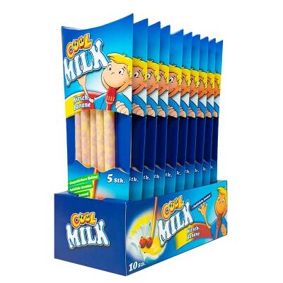 Cool Milk EKO sugrör för kakaomaka Körsbär Banan KIBA 10 förpackningar med 5 komposterbara sugrör vardera (1 bricka x 300 g) Cool Milk EKO sugrör för kakaomaka Körsbär Banan KIBA 10 förpackningar med 5 komposterbara sugrör vardera (1 bricka x 300 g)