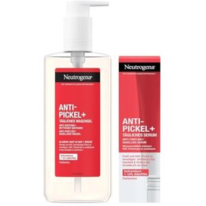 Neutrogena Anti-Puckel daglig tvättgel (200 ml) & dagligt serum (30 ml), hudklarande ansiktsrengöring och ansiktsvård set med rengörande salicylsyra AHA/PHA-blandning mot finnar Neutrogena Anti-Puckel daglig tvättgel (200 ml) & dagligt serum (30 ml), hudklarande ansiktsrengöring och ansiktsvård set med rengörande salicylsyra AHA/PHA-blandning mot finnar