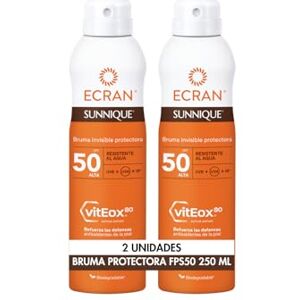 Ecran Sunnique solskyddsmedel för solenergi SPF 50, UVB + UVA- och IR-A-skydd, stärker försvaret, skyddar huden, återfuktning 24 h, formel med VitEox 80, för hela familjen Pack 2 x 250 ml Ecran Sunnique solskyddsmedel för solenergi SPF 50, UVB + UVA- och IR-A-skydd, stärker försvaret, skyddar huden, återfuktning 24 h, formel med VitEox 80, för hela familjen Pack 2 x 250 ml