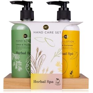 accentra Herbal Spa handvårdsset på trähylla, 290 ml tvål och lotion, påfyllningsbara flascher av återvunnet material accentra Herbal Spa handvårdsset på trähylla, 290 ml tvål och lotion, påfyllningsbara flascher av återvunnet material