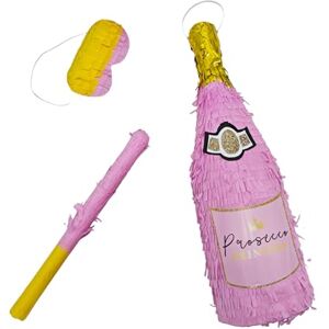 Relaxdays Pinata champagneflaska, Pinata för upphängning, födelsedag, partypinata för fyllning, med pinne och mask, rosa-guld Relaxdays Pinata champagneflaska, Pinata för upphängning, födelsedag, partypinata för fyllning, med pinne och mask, rosa-guld