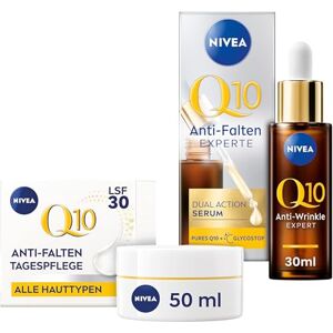 NIVEA Q10 Anti-Wrinkle ansiktsvård set med dagkräm med Q10 och kreatin och stärkande serum med anti-glykationsteknik, ansiktsvård mjukar upp och förhindrar rynkor, anti-rynkor hudvård NIVEA Q10 Anti-Wrinkle ansiktsvård set med dagkräm med Q10 och kreatin och stärkande serum med anti-glykationsteknik, ansiktsvård mjukar upp och förhindrar rynkor, anti-rynkor hudvård