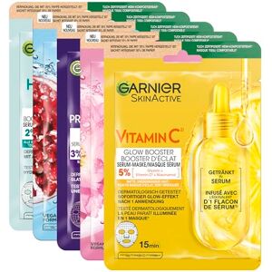 Garnier SkinActive tygmaskset, tygmasker för ansiktet, fuktgivande ansiktsmasker, uppfriskande, vitaliserande, utjämande, milt strålande, lysande boostande, 5 stycken Garnier SkinActive tygmaskset, tygmasker för ansiktet, fuktgivande ansiktsmasker, uppfriskande, vitaliserande, utjämande, milt strålande, lysande boostande, 5 stycken