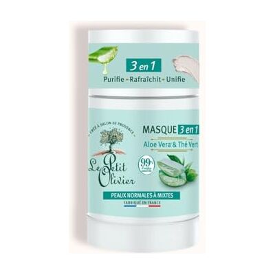 Le Petit Olivier 3-i-1 ansiktsmask Aloe Vera och grönt te renar, fräschar upp och förenar normal till blandad hud 99% naturligt ursprung silikonfri tillverkad i Frankrike 75 ml Le Petit Olivier 3-i-1 ansiktsmask Aloe Vera och grönt te renar, fräschar upp och förenar normal till blandad hud 99% naturligt ursprung silikonfri tillverkad i Frankrike 75 ml