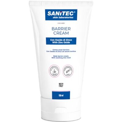 SANITEC igiene sicura Sanitec BARRIER CREAM Fuktgivande kroppskräm med zinkoxid, 10% lugnande verkan, med naturliga ingredienser och mandelolja, lämplig för alla hudtyper, dermatologiskt testad, 150 ml SANITEC igiene sicura Sanitec BARRIER CREAM Fuktgivande kroppskräm med zinkoxid, 10% lugnande verkan, med naturliga ingredienser och mandelolja, lämplig för alla hudtyper, dermatologiskt testad, 150 ml