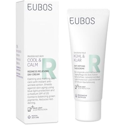 EUBOS Kyl och klar Anti-rodning dagkräm SPF 50+ – vegansk dagvård för Rosacea & couperose Med gröna pigment och fytokomplex Lugnar rodnad hud UV-skydd och cellskydd 40 ml EUBOS Kyl och klar Anti-rodning dagkräm SPF 50+ – vegansk dagvård för Rosacea & couperose Med gröna pigment och fytokomplex Lugnar rodnad hud UV-skydd och cellskydd 40 ml