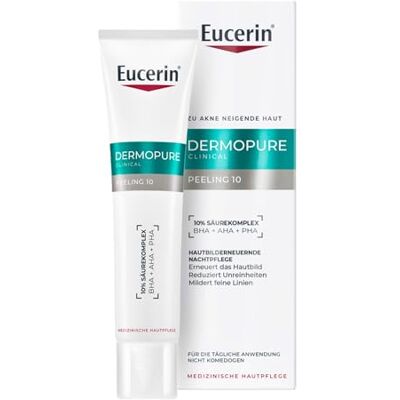 Eucerin DermoPure Clinical Peeling 10 40 ml, nattrengöringsmedel för ansiktsskalning, fläckar och rynkor med salicylsyra och 10% dermatosyror AHA + PHA för fet hud och akne Eucerin DermoPure Clinical Peeling 10 40 ml, nattrengöringsmedel för ansiktsskalning, fläckar och rynkor med salicylsyra och 10% dermatosyror AHA + PHA för fet hud och akne