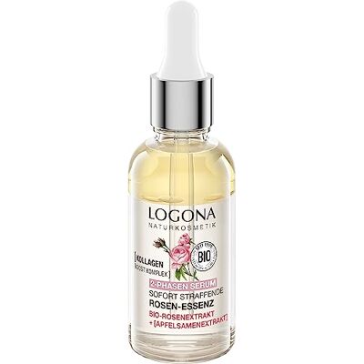 LOGONA Naturkosmetik 2-fas serum omedelbart åtstramande rosessens, utjämnande ansiktsvård för mer fukt med organiskt rosextrakt och kollagen, vegansk dagvård med anti-aging-effekt, 30 ml LOGONA Naturkosmetik 2-fas serum omedelbart åtstramande rosessens, utjämnande ansiktsvård för mer fukt med organiskt rosextrakt och kollagen, vegansk dagvård med anti-aging-effekt, 30 ml
