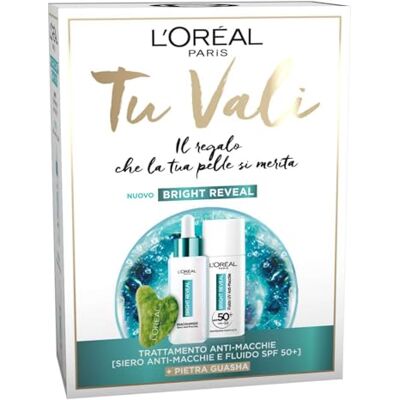 L'Oreal Paris L'Oréal Paris Bright Reveal julbox med UV-vätska SPF50+, fläcksäkert serum och Gua Sha-sten, för alla hudtyper, reducerade fläckar och enhetliga hudfärger, 50 ml + 30 ml L'Oreal Paris L'Oréal Paris Bright Reveal julbox med UV-vätska SPF50+, fläcksäkert serum och Gua Sha-sten, för alla hudtyper, reducerade fläckar och enhetliga hudfärger, 50 ml + 30 ml