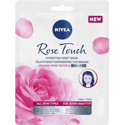 NIVEA Rose Touch fuktgivande tygmask (1. St.) Ansiktsmask för intensiv, långvarig fukt, fuktmask med ekologiskt rosvatten och hyaluron NIVEA Rose Touch fuktgivande tygmask (1. St.) Ansiktsmask för intensiv, långvarig fukt, fuktmask med ekologiskt rosvatten och hyaluron