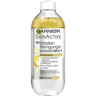 Garnier Miceller rengöringsvatten, allt-i-ett vattentätt, ansiktsrengöring för känslig hud, inget fetter, dermatologiskt testad, hudaktiviteter, 400 ml Garnier Miceller rengöringsvatten, allt-i-ett vattentätt, ansiktsrengöring för känslig hud, inget fetter, dermatologiskt testad, hudaktiviteter, 400 ml