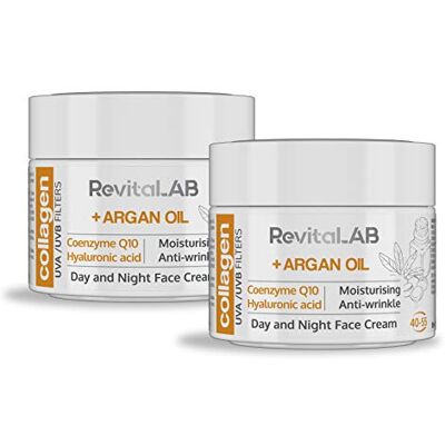 RevitaLAB Anti-Ageing dag- och nattfuktkräm med kollagen, berikad med hyaluronsyra, Q10, arganolja och ett UVA-/UVB-filter, för åldrarna 40 och 55, 50 ml (multipack) RevitaLAB Anti-Ageing dag- och nattfuktkräm med kollagen, berikad med hyaluronsyra, Q10, arganolja och ett UVA-/UVB-filter, för åldrarna 40 och 55, 50 ml (multipack)