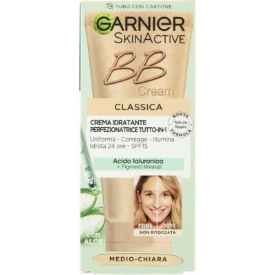 Garnier BB Cream Classic SkinActive för jämn, hydratiserad hud, naturligt utseende, berikad med hyaluronsyra, aloe vera och mineralpigment, SPF 15, ton: mediumklar Garnier BB Cream Classic SkinActive för jämn, hydratiserad hud, naturligt utseende, berikad med hyaluronsyra, aloe vera och mineralpigment, SPF 15, ton: mediumklar