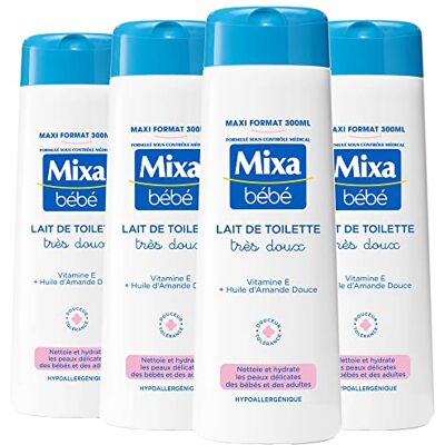 Mixa Baby Mycket mild toalettmjölk delikat hud spädbarn med vitamin E + sötmandelolja optimal tolerans allergivänlig maxiformat set med 4 x 300 ml Mixa Baby Mycket mild toalettmjölk delikat hud spädbarn med vitamin E + sötmandelolja optimal tolerans allergivänlig maxiformat set med 4 x 300 ml