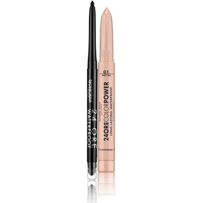 DEBORAH Milano Makeup-set med 24 timmar, automatisk vattentät ögonpenna, 01 svart och ögonskugga i 24 timmar, färgkraft, 1 champagne, vattentät och långvarig effekt DEBORAH Milano Makeup-set med 24 timmar, automatisk vattentät ögonpenna, 01 svart och ögonskugga i 24 timmar, färgkraft, 1 champagne, vattentät och långvarig effekt