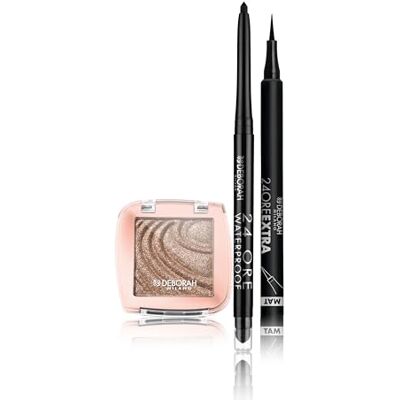 DEBORAH Milano Makeup Set Ögonpenna 24 timmar, automatisk vattentät 01 svart, ögonskugga färgälskare 04 varm taupe, krämig lång varaktig och eyeliner-penna, 24 timmar extra matta, lång tätning DEBORAH Milano Makeup Set Ögonpenna 24 timmar, automatisk vattentät 01 svart, ögonskugga färgälskare 04 varm taupe, krämig lång varaktig och eyeliner-penna, 24 timmar extra matta, lång tätning
