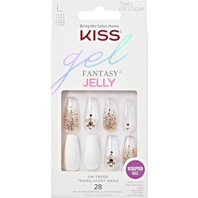 Kiss Jelly Fantasy Collection, gelépop, långa ljusgenomsläppliga modellerade naglar innehåller 28 konstgjorda naglar, nagellim, nagelfil och manikyrpinnar Kiss Jelly Fantasy Collection, gelépop, långa ljusgenomsläppliga modellerade naglar innehåller 28 konstgjorda naglar, nagellim, nagelfil och manikyrpinnar