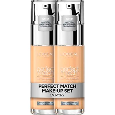 L'Oreal Paris L'Oréal Paris Make up i dubbelpack, flytande foundation med hyaluron och aloe vera, perfekt matchning, nr 1.N elfenben, 2 x 30 ml L'Oreal Paris L'Oréal Paris Make up i dubbelpack, flytande foundation med hyaluron och aloe vera, perfekt matchning, nr 1.N elfenben, 2 x 30 ml