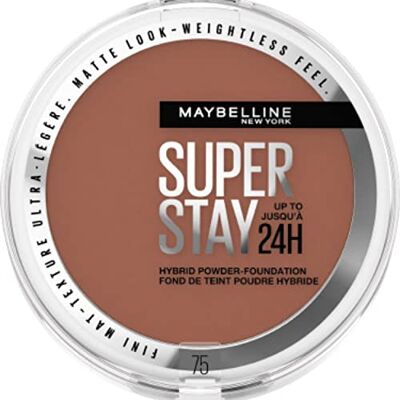 MAYBELLINE New York 2-i-1 Puder Makeup, vattentät och matt med hög opacitet, Super Stay Hybrid Powder Foundation, nr 75, 1 styck MAYBELLINE New York 2-i-1 Puder Makeup, vattentät och matt med hög opacitet, Super Stay Hybrid Powder Foundation, nr 75, 1 styck