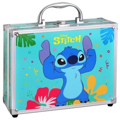 AIR-VAL INTERNATIONAL Stitch sminkväska för att fälla upp XXL sminkset för barn med läppglans, ögonskugga, nagellack, rouge och tillbehör – skönhetsfodral med spegel i sömdesign AIR-VAL INTERNATIONAL Stitch sminkväska för att fälla upp XXL sminkset för barn med läppglans, ögonskugga, nagellack, rouge och tillbehör – skönhetsfodral med spegel i sömdesign