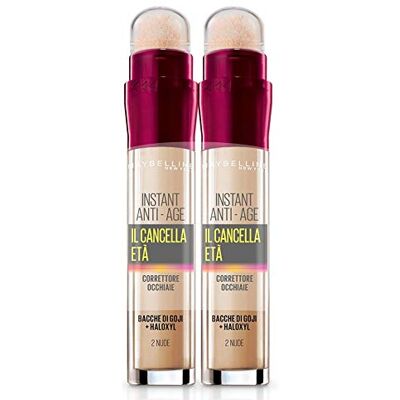 MAYBELLINE New York Clear Age Flytande korrigerare med Goji bär och Haloxyl, täcker mörka ringar och små rynkor, 2-pack 02 naken MAYBELLINE New York Clear Age Flytande korrigerare med Goji bär och Haloxyl, täcker mörka ringar och små rynkor, 2-pack 02 naken