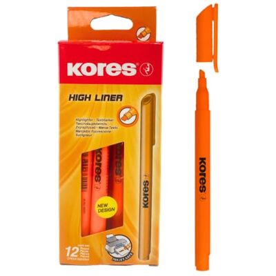 Kores High Liner fina highlighter-pennor, mejseltips, orange (låda med 12) Kores High Liner fina highlighter-pennor, mejseltips, orange (låda med 12)